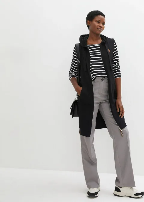 Long gilet sweat à capuche, sans manches