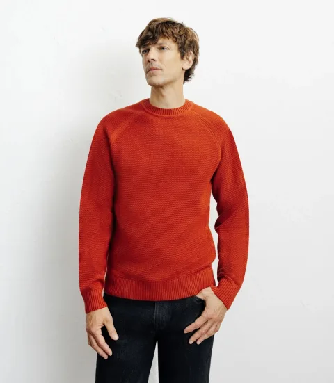 IZAC - Pull col rond jeux de points rouge clair