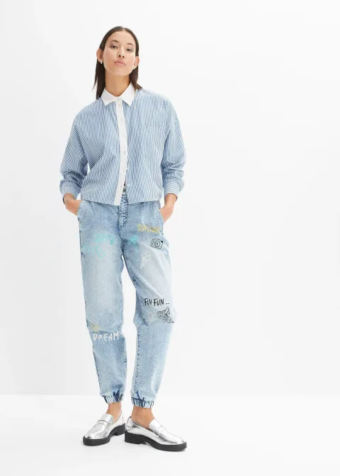 Jean barrel, taille mi-haute et élastiquée