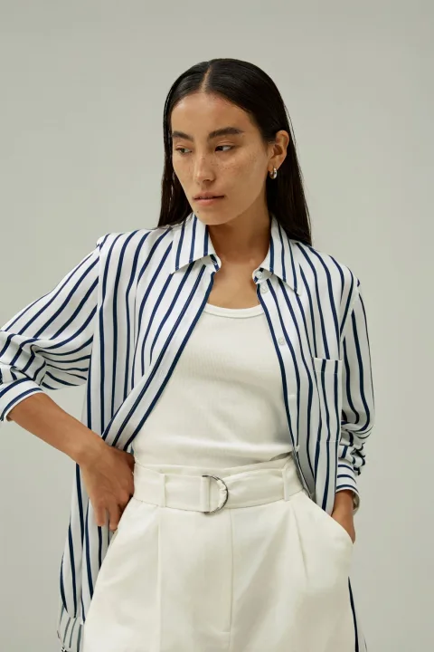 LILYSILK Chemisiers Soie Poche Latérale Unique Soie De Mûrier De Haute Qualité Léger Et Résistant Aux Rides Simple Et Classique Rayure Palma M