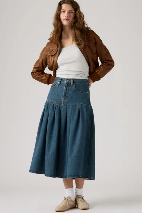 Levi's Jupe Plissée À Empiècement - Femme - Délavage Foncé / Claim My Heart - 32