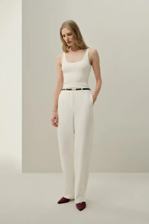 Pantalon en Crêpe de Soie à Coutures Courbes - Pantalon Élégant pour Femmes
