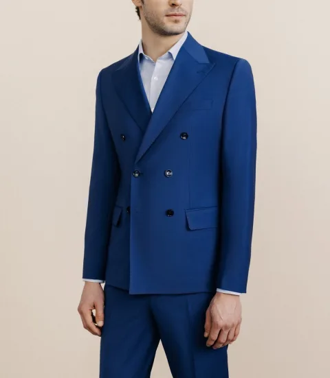 IZAC - Costume croisé en laine mélangée bleu