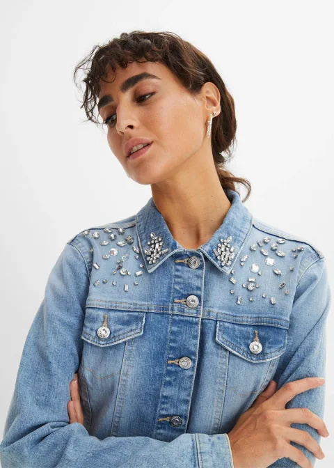 Veste en jean avec strass appliqués
