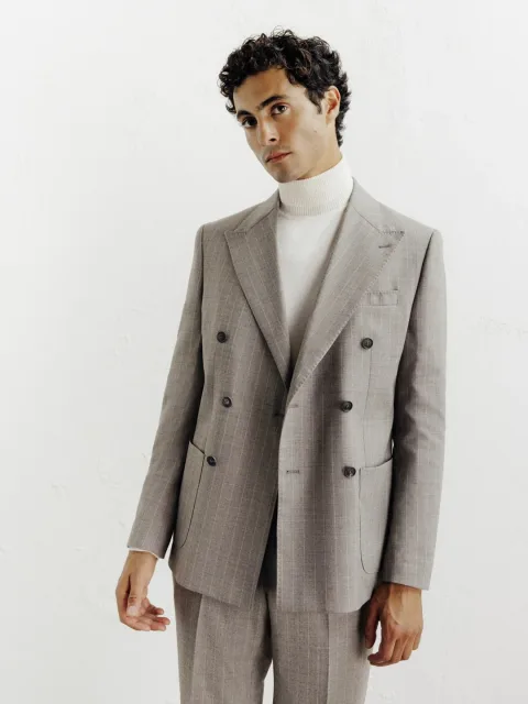 IZAC - Costume croisé à rayures beige
