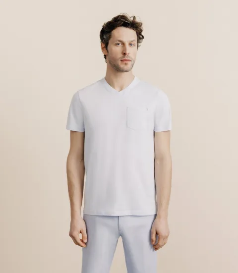 IZAC - T-shirt col V avec poche bleu ciel