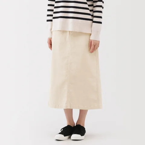 Jupe midi taille haute en velours côtelé extensible pour femme