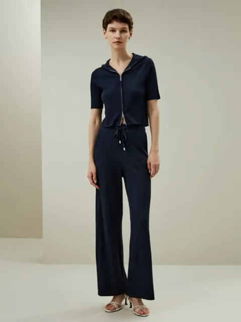 LILYSILK Pantalon Tricoté Oasis Laine & Soie Bleu Marine S - Confortable et Élégant
