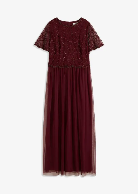 Robe longue en tulle fin avec sequins brodés