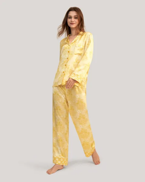 LILYSILK Pyjama en Soie Femme L Impression de lys d'or
