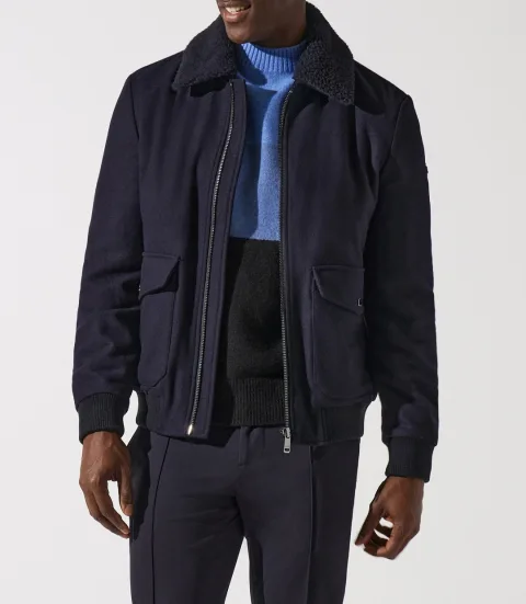 IZAC - Blouson en laine col sherpa marine MATHIAS