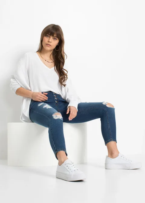 Jean skinny taille mi-haute, effets destroy