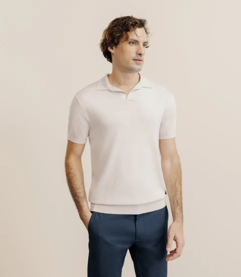 IZAC - Polo col ouvert en maille rose