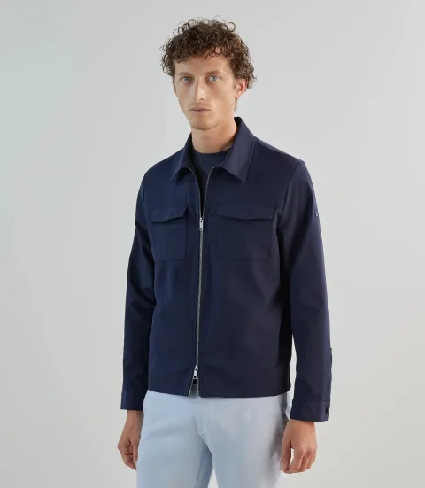 IZAC - Blouson col chemise tissu technique marine