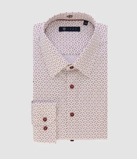 IZAC - Chemise ville imprimée blanc rose bordeaux PAULBT
