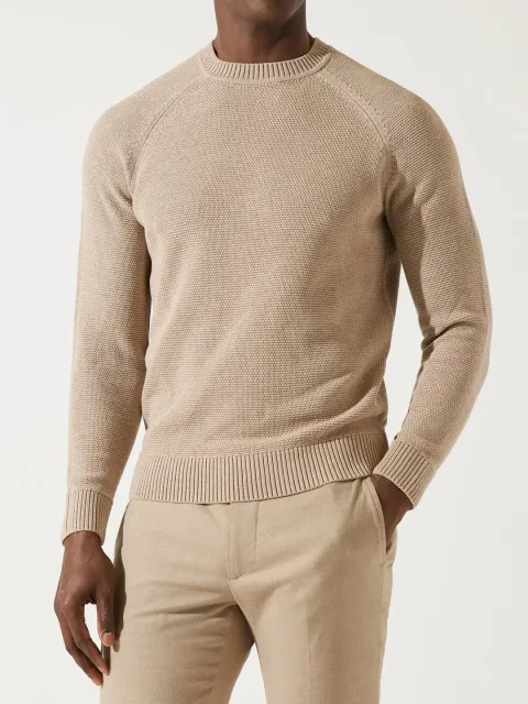 IZAC - Pull beige col rond jeux de point