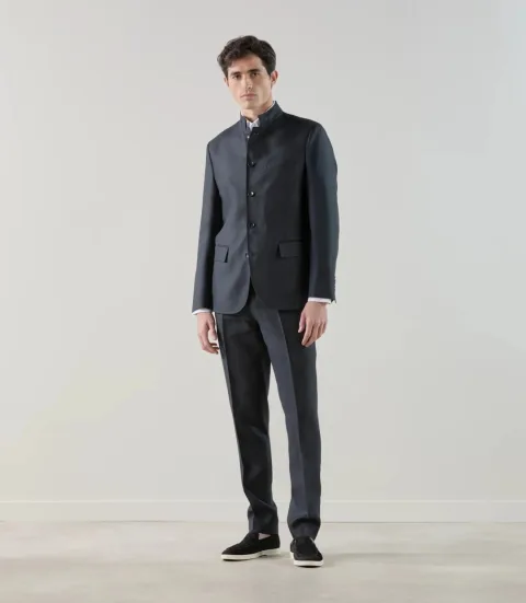 IZAC - Veste col mao 100% lin noir