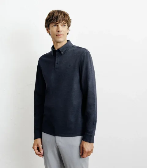 IZAC - Polo boutonné manches longues marine