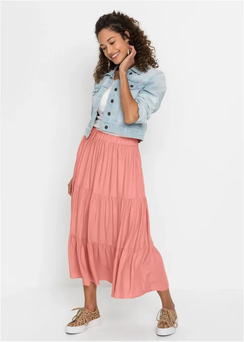 Jupe midi en viscose, effet froissé