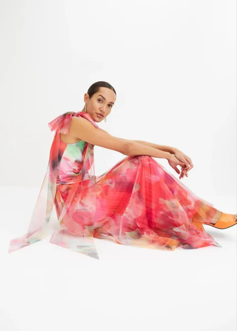 Robe une épaule avec une jupe plissée en tulle
