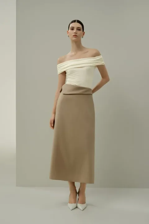 LILYSILK Jupe En Soie-Laine Taille Asymétrique Jupe Midi À Taille Asymétrique Chameau 36