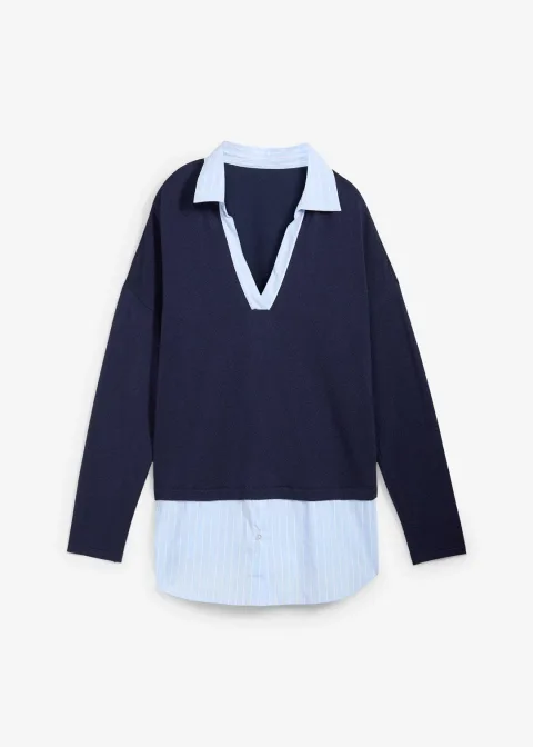 Pull en fine maille empiècement chemisier