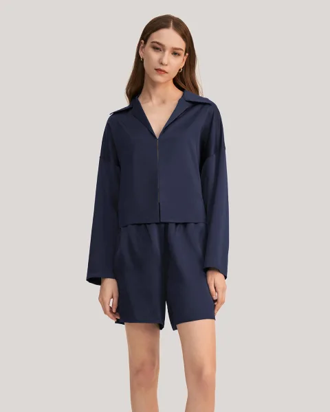 LILYSILK Pyjama De Soie Femme Blanc Couleurs Neutres Et La Poche Oblique 100% Soie Respirant Super Léger L