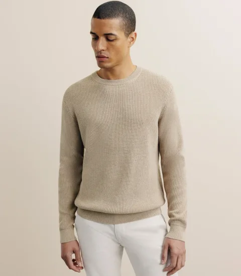 IZAC - Pull col rond à côtes beige