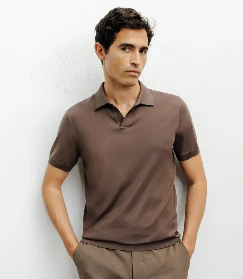 IZAC - Polo col ouvert en maille chatain