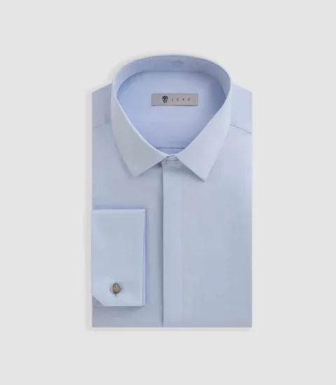 IZAC - Chemise en satin de coton bleu ciel SATINMIXTESLIM