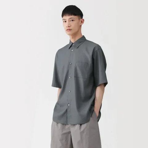 Chemise à manches courtes en maille Dobby de mélange de washi pour homme