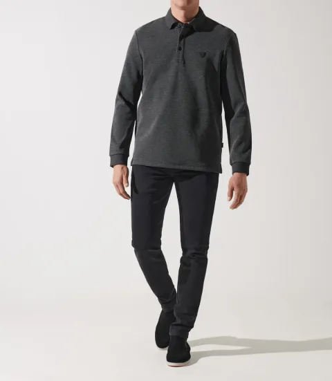 IZAC - Polo manche longue piqué chiné anthracite GIPIQUE
