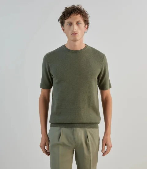 IZAC - T-shirt à manches courtes en jeu de points kaki