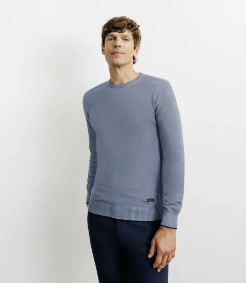 IZAC - Pull col rond en coton indigo