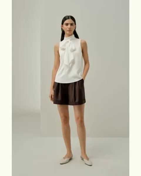 LILYSILK Blouse Soie Femme Haut Sans Manches Avec Col À Nouer Soie Charmeuse Facile À Assortir Confortable Brillant Lisse Doux Blanc Naturel S