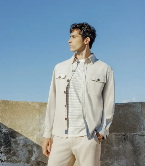 IZAC - Chemise casual en suède écru