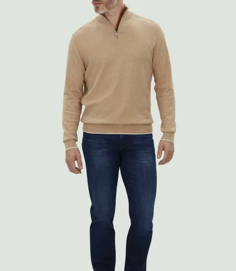 IZAC - Pull col zippé beige chiné ''Lancelot''
