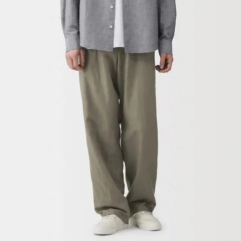 Pantalon droit en sergé de mélange de chanvre pour homme