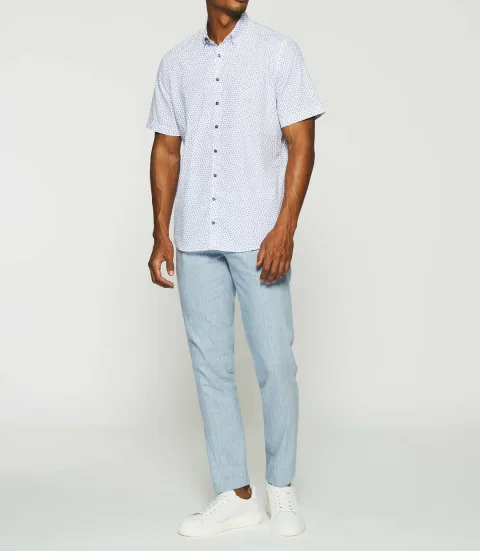 IZAC - Chemise à imprimé manches courtes blanche et bleue KAITO