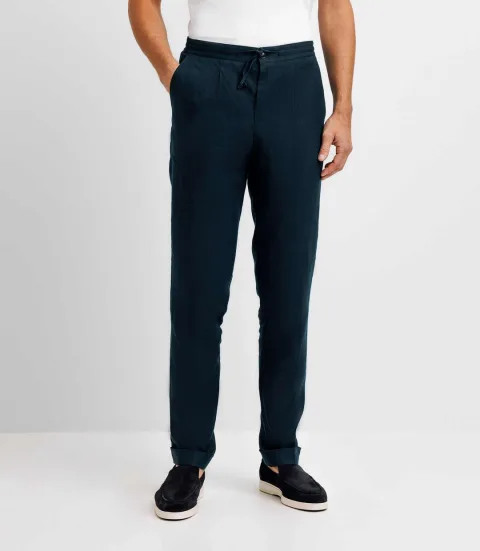 IZAC - Pantalon ville 100% lin marine