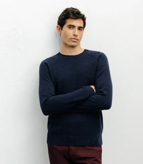 IZAC - Pull en laine col rond marine