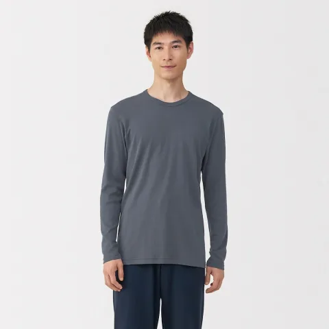 T‐shirt manches longues col crew en coton chaud pour homme