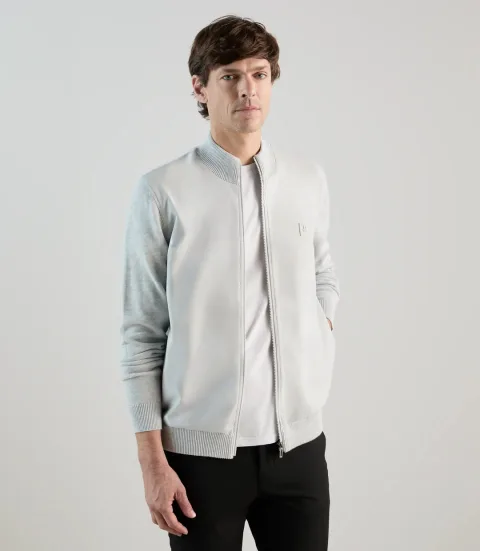 IZAC - Gilet col montant bi-matière gris perle