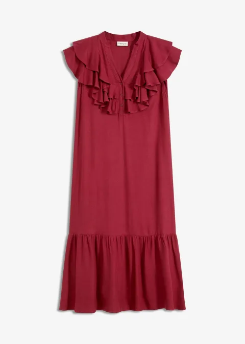 Robe midi avec volants en crêpe texturé
