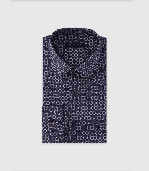 IZAC - Chemise imprimée manches longues marine