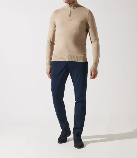 IZAC - Pull col zippé camionneur beige foncé