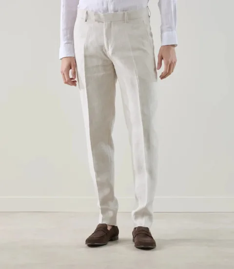 IZAC - Pantalon ville 100% lin beige clair