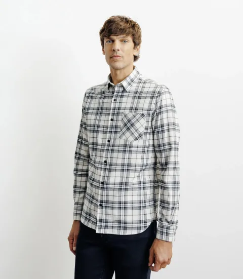 IZAC - Chemise casual à petits carreaux écru