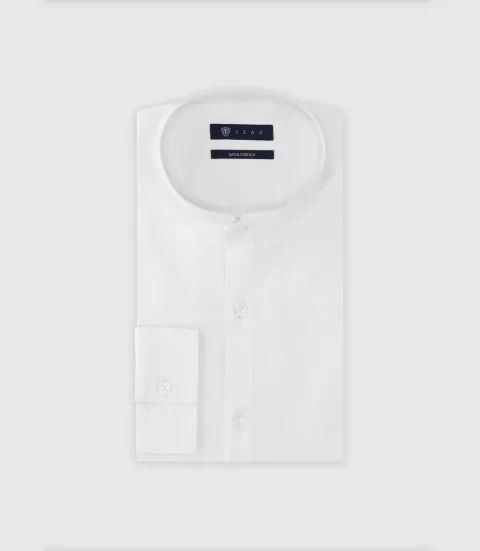 IZAC - Chemise col mao en satin blanche