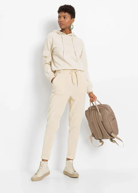 Pantalon en velours côtelé à taille élastiquée